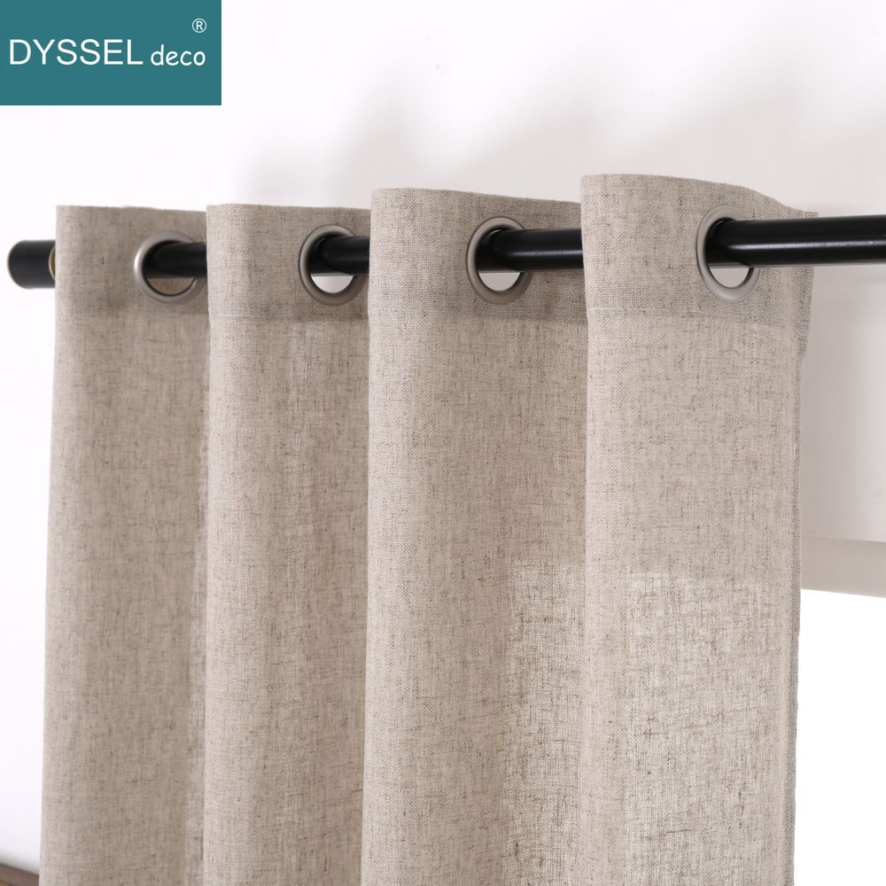 Linen Curtain Eyelet - Solid Home Decorative Anti-UV Natural Linen