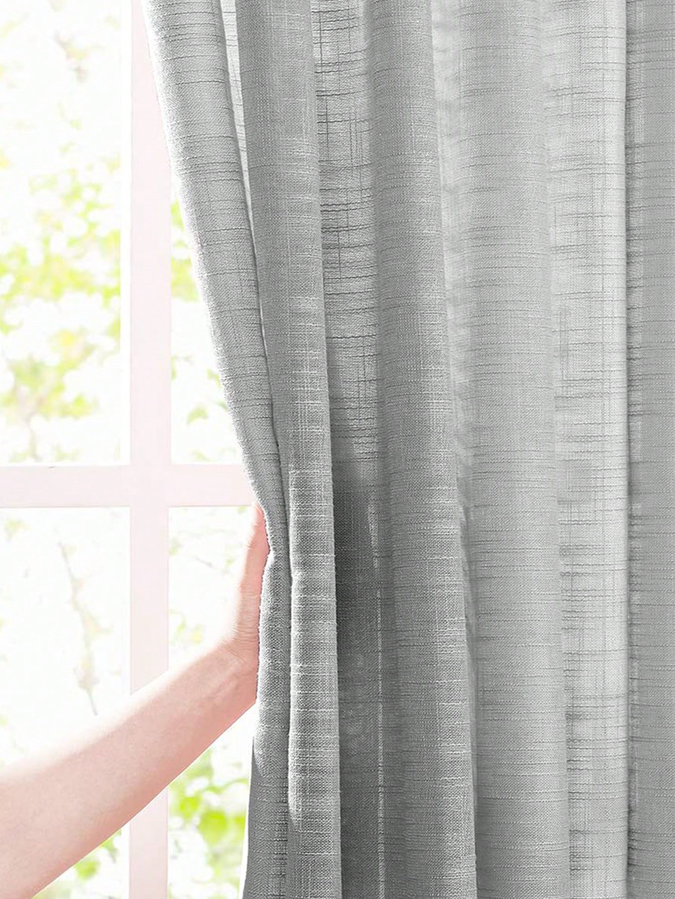 Grey Polyester Linen Texture S - Linen Curtain Eyelet review and price